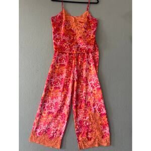 Valerie Stevens Pajama Set Women's Medium Pink Orange Lace
